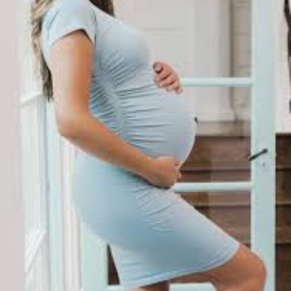 ✅ BLANQI Everyday Maternity Cap Sleeve Crew Neck Dress BLUE SIZE LARGE/X-LARGE